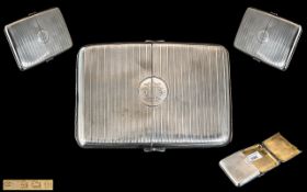 Early 20th Century Stylish Sterling Silver Spring Action - Engine Turned Cigarette Case of Box