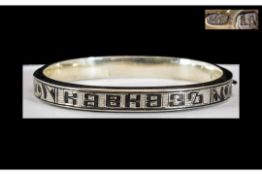 Antique Russian Silver Bangle with etched design, black enamel decoration, hallmarked 84 with St