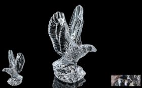 Waterford - Signed and Early Cut Crystal Figure of An Eagle Perched on a Rocky Crag.