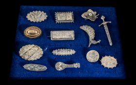 A Fine Collection of Early Signed and Unsigned 20th Century Sterling Silver Brooches - Some In the