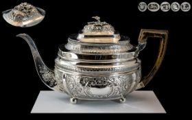 George III Sterling Silver Teapot, Standing on 4 Ball Feet,