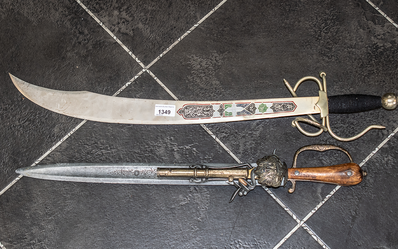 Simitarra Decorative Sword along with a decorative sword with old pistol inbuilt.
