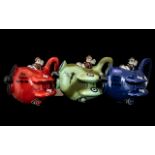 Three Carlton Ware Novelty Tea Pots Modelled as Bi-Planes, Red Baron, Lucy May and Blue Max.