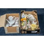 Box of Mixed Porcelain comprising a tall lustre vase, Nao figurine,