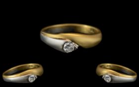 18ct Two Tone Gold Contemporary Designed Single Stone Diamond Ring, Marked 750 to Interior of Shank.