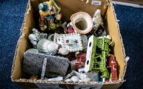 Box of Assorted Pottery & Porcelain, comprising Burlington Ware Toby Jug, clown figure, various