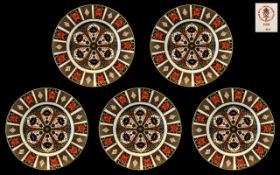 Royal Crown Derby Set of 5 Large Old Imari Pattern Gold Banded Cabinet Plates. Pattern No 1128.