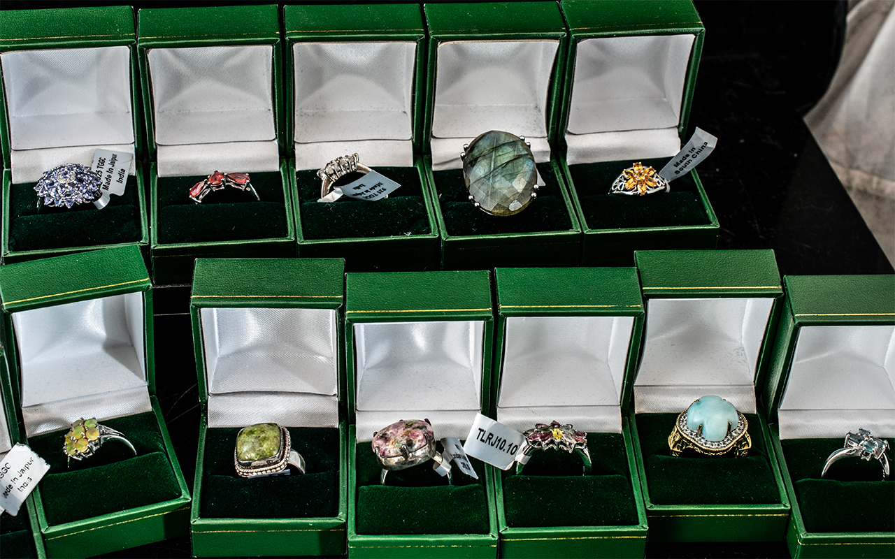 Collection of Twelve Silver Dress Rings, set with coloured crystals, stones, pearls, etc. - Image 2 of 2