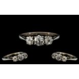 18ct White Gold and Platinum Three Stone Diamond Set Ring,