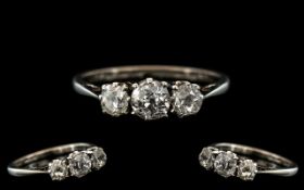 18ct White Gold and Platinum Three Stone Diamond Set Ring,