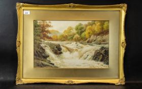 Sidney Percy Winder Framed Watercolour River Landscape with Rapids Framed mounted and behind glass.