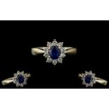 18ct Gold Attractive and Petite Diamond and Sapphire Set Ring,