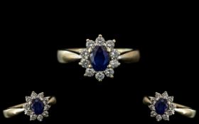 18ct Gold Attractive and Petite Diamond and Sapphire Set Ring,