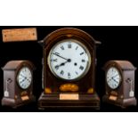 An Edwardian Mahogany Inlaid Cased Mantle Clock with Arabic Numerals and White Dial.