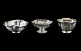 Three Silver Bowls, all fully hallmarked, hexagonal bowl stamped Sheffield G 1924,
