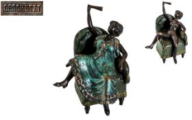 Bronze Cold Painted Nude in Chair After the Antique German Bronze Nude with removable dress.