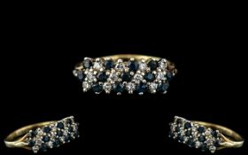 Ladies Attractive 9ct Gold Diamond and Sapphire Set Ring,