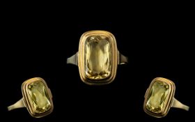 Ladies - Attractive 9ct Gold Single Stone Citrine Set Dress Ring.