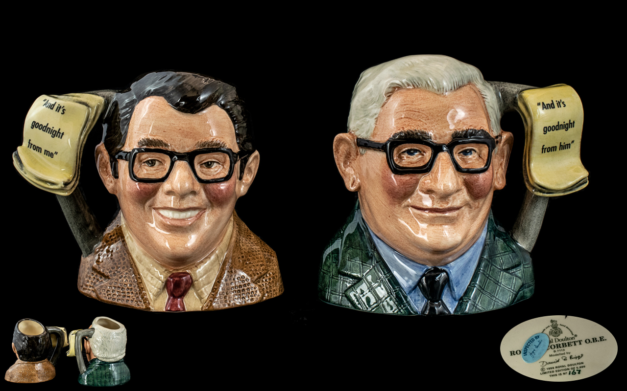 Royal Doulton Pair of Hand Painted Ltd and Numbered Edition Small Character Jugs - The Two Ronnie's.