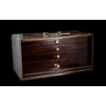 Antique Mahogany Specimen Box, four graduating drawers lined in blue velvet brass handle to top ,