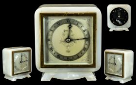 Art Deco Period Eliott - Alabaster Mantel Clock of Square Form. Wonderful Quality and Proportions.