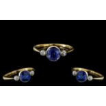 Ladies - Superb 18ct Gold Elegant - Petite 3 Stone Sapphire and Diamond Set Dress Ring. c.1920's.