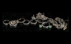 A Mixed Lot of Silver Jewellery to include, earrings, rings, chain bracelet and pendant.