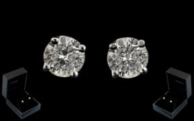 18ct White Gold Pair of Diamond Stud Earrings. The Diamonds of Good Colour / Clarity.
