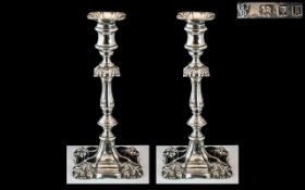 Edwardian Period 1902 - 1910 Superb Pair of Tall / Impressive Sterling Silver Candlesticks of