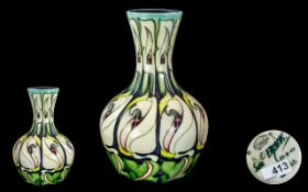 Moorcroft - Signed Bulbous Vase ' Swans ' Design. Designer Emma Bossons. Date 23-8-07. Height 7.