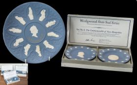 Collection of Wedgwood Blue Jasperware 'State Seal Series', six boxed sets of compotiers,