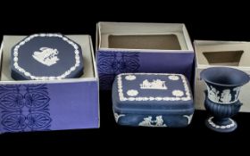 Wedgwood Blue Jasper Ware Collection of Three Pieces comprising Candy oblong and octagonal and mini