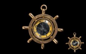 Antique Period 9ct Gold Pendant / Compass In the Form of a Ships Steering Wheel. Fully Hallmarked