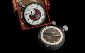 Two Omega Stop Watches one marked Omega Prestons Timer Division Bolton, in original box.