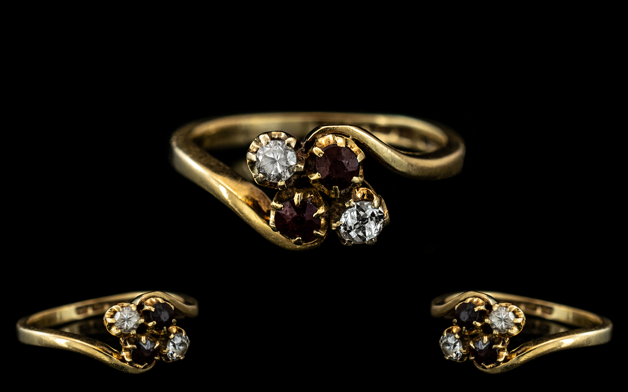 An 18ct Gold Dress Ring, Set With Garnets And White Faceted Stones, Fully Hallmarked,