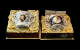 Royal Crown Derby Two Commemorative Loving Cups comprising Queen Mother 80th Birthday August 4 1980