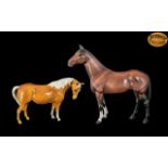 Beswick Pair of Hand Painted Horse Figures ( 2 ) Comprises 1/ ' Mare ' Head Down, Facing Right,