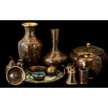 Collection of Cloisonne Items, comprising a 10" vase, a 9" bud vase, a lidded bowl 8" diameter,