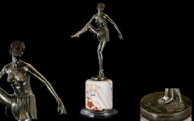 Bronze Statuette of a Dancer, raised on marble plinth, French, signed D Alonzo, measures 20" tall.