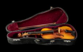 Miniature Novelty Violin with case and bow, case lined in red velvet.