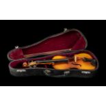 Miniature Novelty Violin with case and bow, case lined in red velvet.