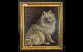 Early 20th Century Oil on Canvas Portrait of a dog. Framed, measures 16" x 14".