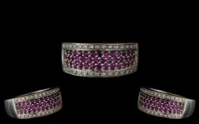 18ct White Gold Stunning Diamond and Pink Sapphire Set Dress Ring. Expensive Setting. Diamonds and