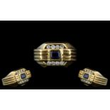 Art Deco Period 18ct Yellow Gold Diamond and Sapphire Set Dress Ring of solid cast design.