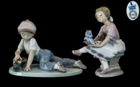 Lladro Hand Painted - Collectors Society Pair of Boy and Girl At Play Figures ( 2 ) Comprises 1/ '