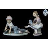 Lladro Hand Painted - Collectors Society Pair of Boy and Girl At Play Figures ( 2 ) Comprises 1/ '