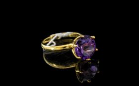 Amethyst Round Cut Solitaire Ring, a round cut, 12mm diameter, 5.