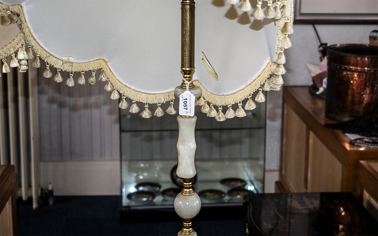 A Pair of Onyx and Brass Standard Lamps, of typical form with tasselled shades. - Image 2 of 2