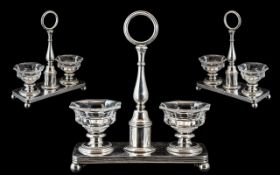 Antique Christofle Silver Plated Baccarat Glass Salt Cellars Table Salts Stand,