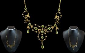 Victorian Period 1837 - 1901 Superb Quality and Exquisite 18ct Gold Peridot and Seed Pearl Set
